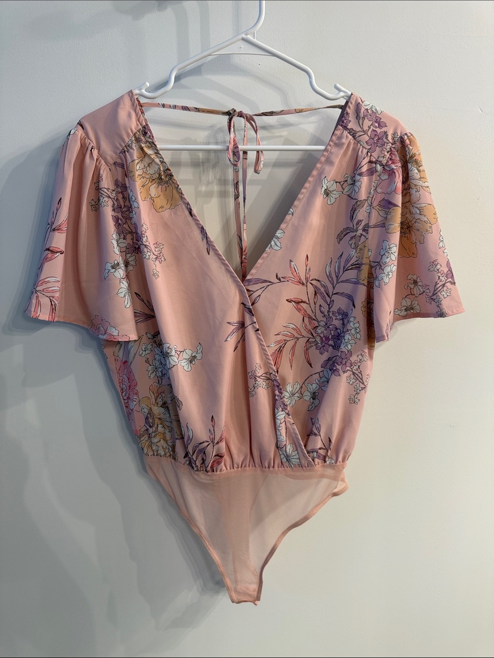 Lush Pink Floral Wrap V-Neck Bodysuit